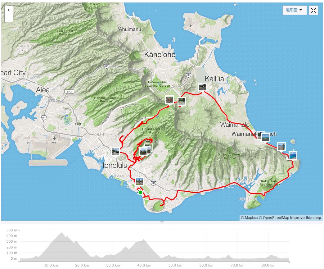 オアフ島 90kmのサイクリングコース