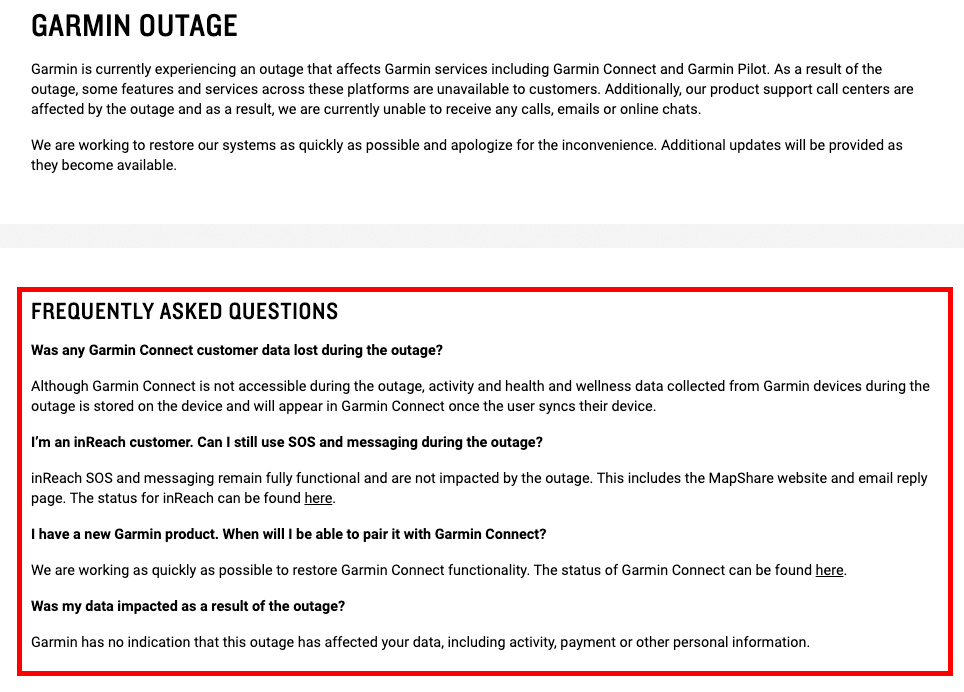 Garmin Outage FAQ