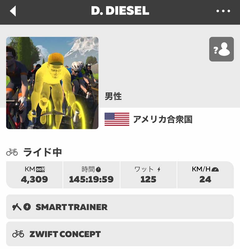 ZWIFTのペースパートナー D.Diesel